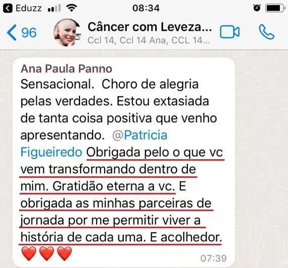 Mensagem de uma aluna