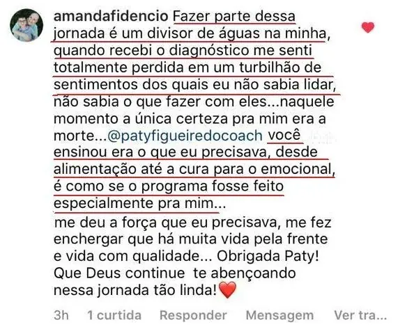 Mensagem de uma aluna