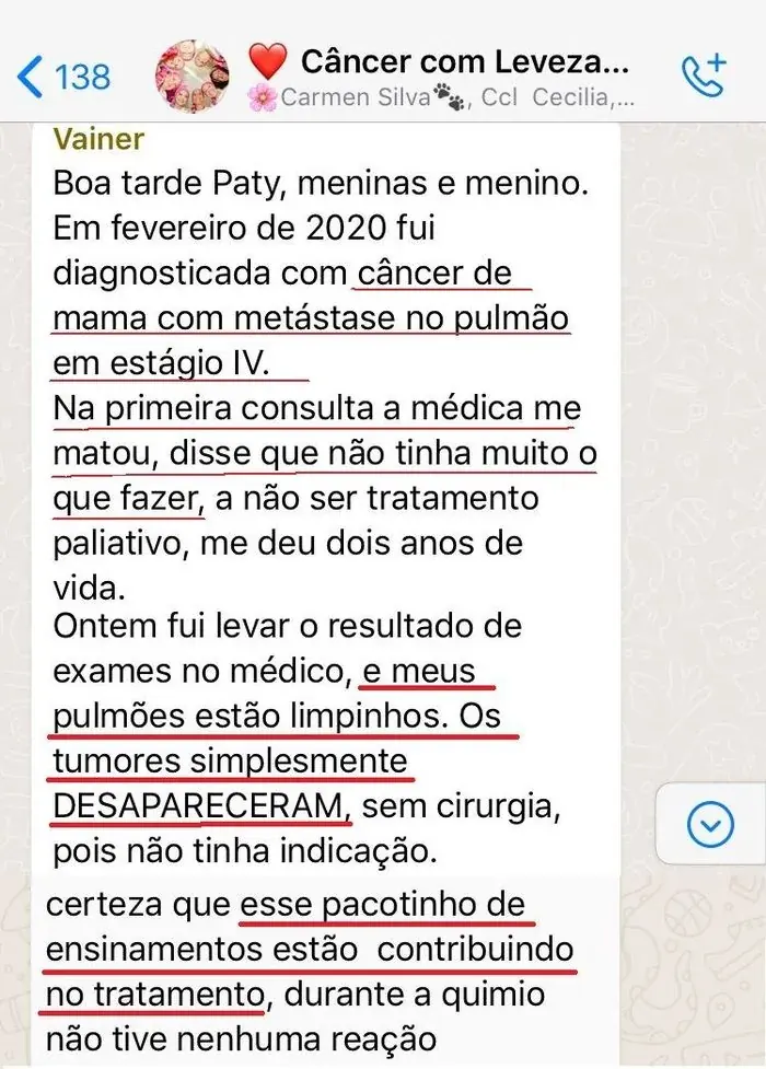 Mensagem de uma aluna